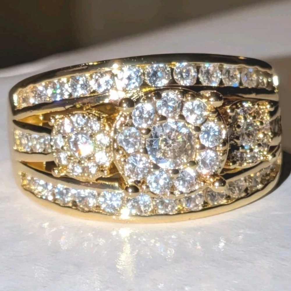 Luxury 4 Ct Micro Pave 3 Stone Lab Created Diamond Unisex Wedding Ring Sz 10